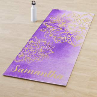 Purple Tie Dye with Gold Mandalas Custom Name Yoga Mat