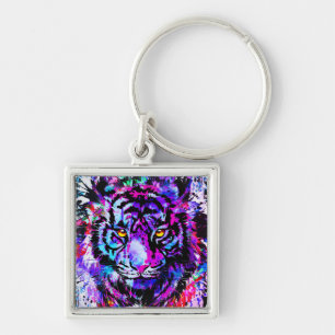 Purple Tiger Head Portrait - Tiger Keychain