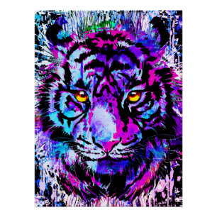 Purple Tiger Head Portrait  - Tiger Poster Print