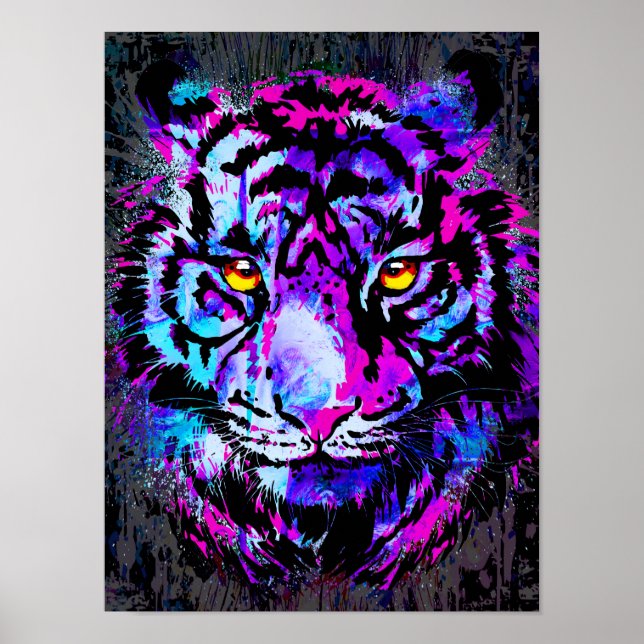 Purple Tiger Head Portrait - Tiger Poster Print (Front)