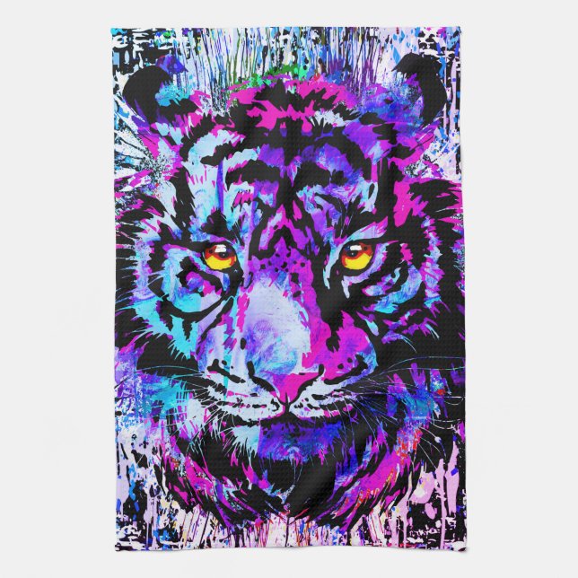 Purple Tiger Head - Tiger Portrait Kitchen Towel (Vertical)