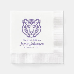 Purple Tiger Mascot School Graduation   Napkin
