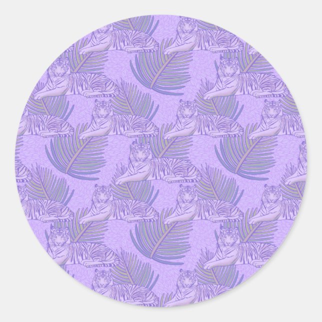 Purple Tiger Pattern  Classic Round Sticker (Front)