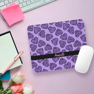 Purple tiger print hearts mouse pad
