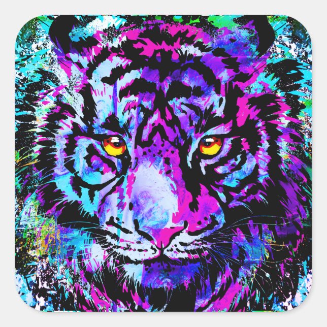 Purple Tiger Sticker Square - Wildlife Big Cat (Front)