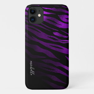 Purple Tiger Stripes Personalized Monogram iPhone 11 Case