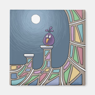 Purple Tiki Bird with full moon Magnet