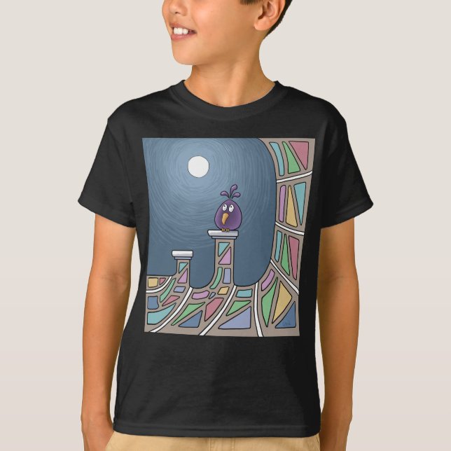  Purple Tiki Bird with full moon   T-Shirt (Front)