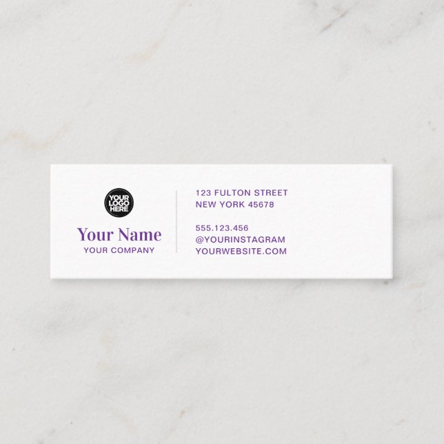 Purple tiny business logo simple modern minimalist mini business card (Front)