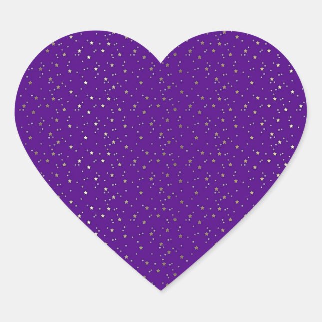 Purple Tiny Golden Stars Heart Sticker (Front)