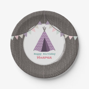 Purple Tipi Birthday Paper Plate