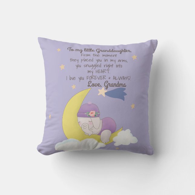 Purple To My Granddaughter Elephant Custom Nursery Throw Pillow (Front)
