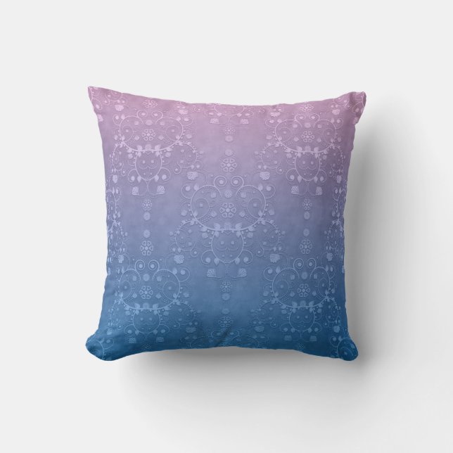 Purple to Periwinkle Floral Intricate Damask Throw Pillow (Front)