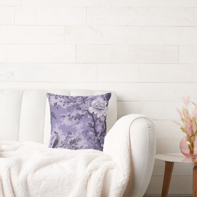 Purple Toile de Fleur Throw Pillow (Couch)