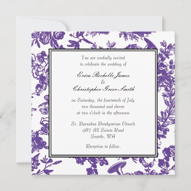 Purple Toile Wedding Invitation (Front)