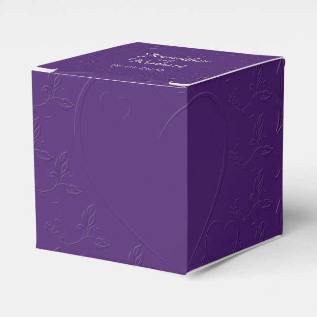 Purple Tone on Tone Heart Wedding Favour Box (Front Side)