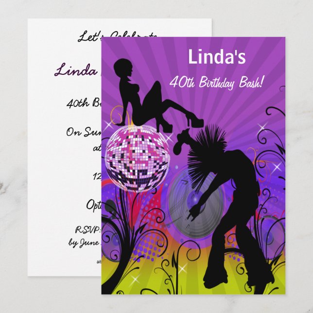 purple totally 80's retro  party Invitation (Front/Back)