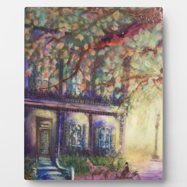 Purple Townhouse art plaque with easel (Front)