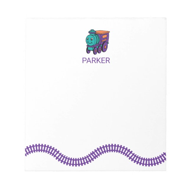 Purple Toy Train Track Personal Kids Stationery Notepad (Front)