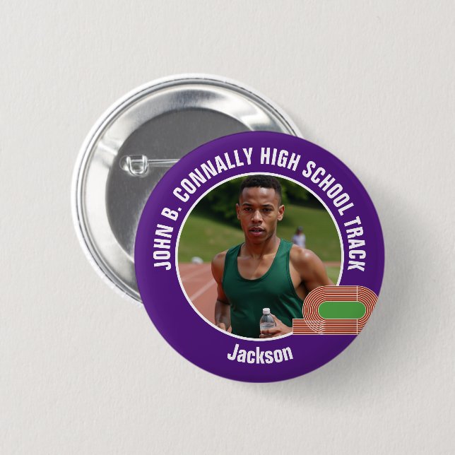 Purple Track & Field Photo High School Athlete 2 Inch Round Button (Front & Back)