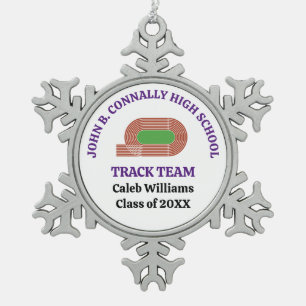 Purple Track Team Custom High School Christmas Snowflake Pewter Christmas Ornament