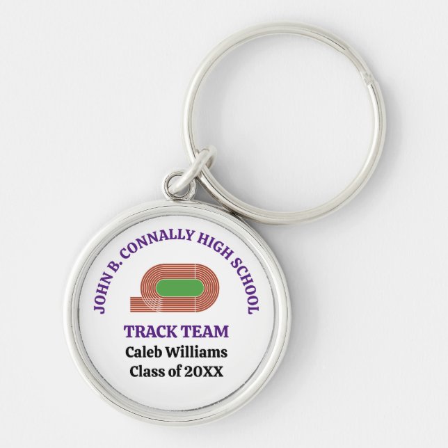 Purple Track Team Custom High School Runner Keychain (Front)