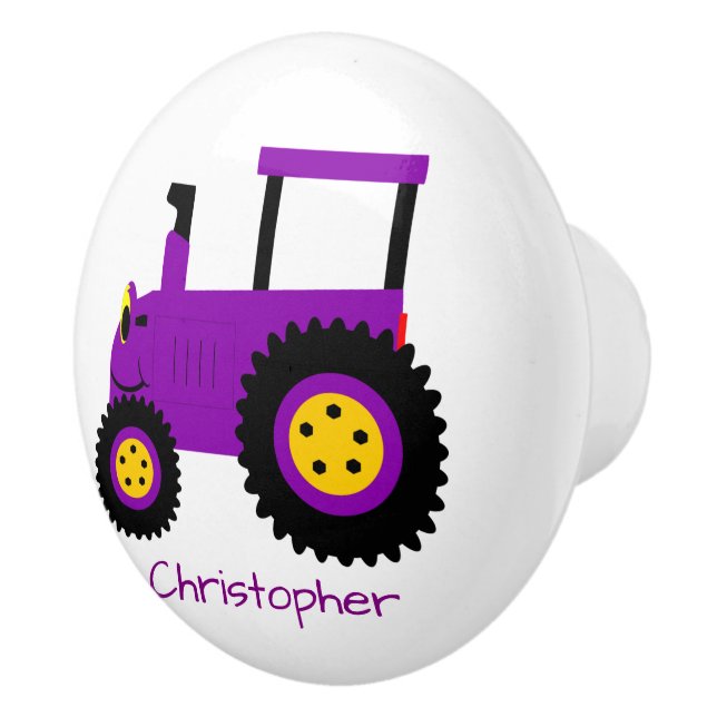 Purple Tractor Design Personalised Ceramic Knob (Right)