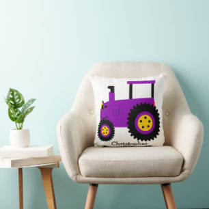 Purple Tractor Design Personalised Throw Pillow