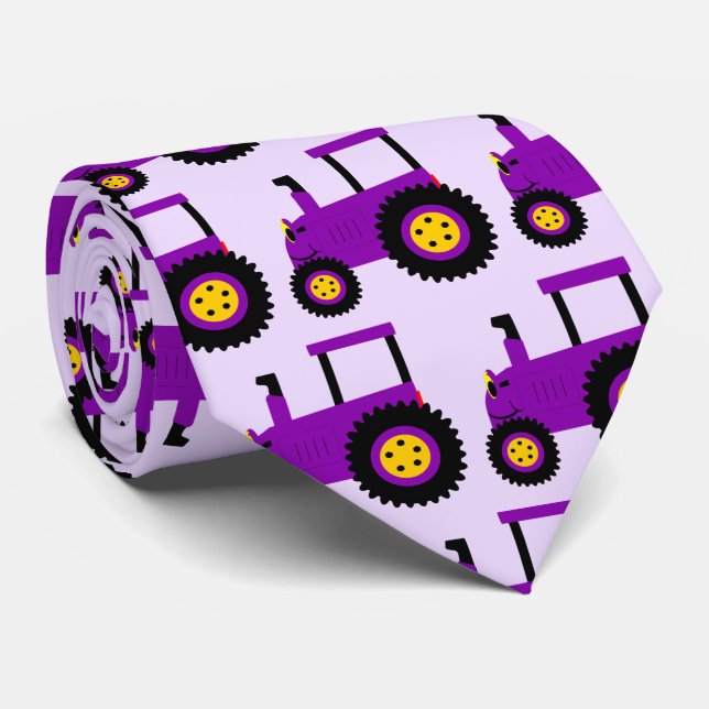 Purple Tractor Design Tie (Rolled)