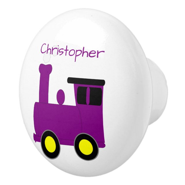 Purple Train Design Personalised Ceramic Knob (Right)