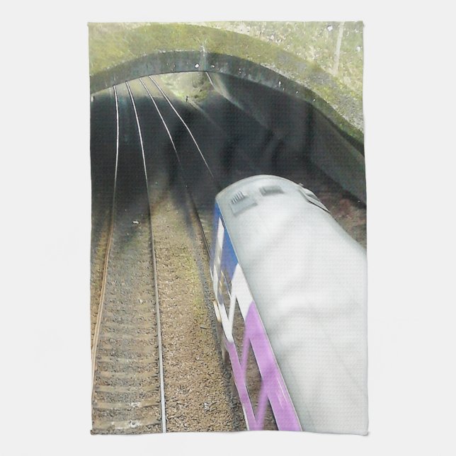 Purple Train, Railway Tracks, Tunnel, Travelling Kitchen Towel (Vertical)