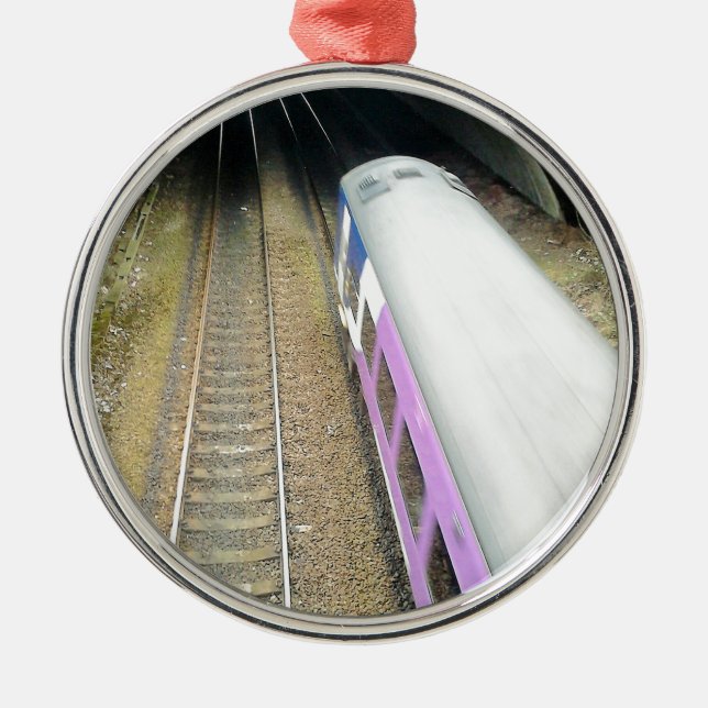 Purple Train, Railway Tracks, Tunnel, Travelling Metal Ornament (Front)