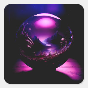 Purple Transparent Globe With Mountain Landscape Square Sticker