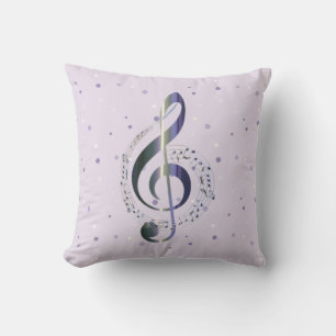Purple Treble Clef Music Throw Pillow
