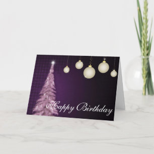 Purple Tree & Bulbs Christmas Happy Birthday Card