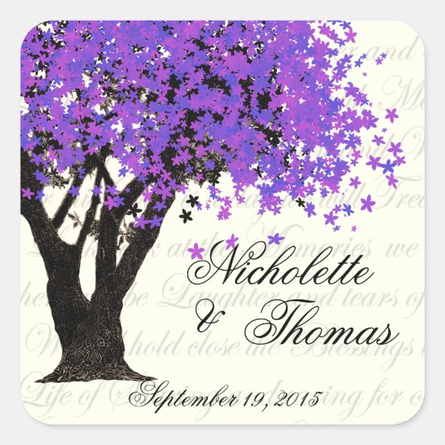 Purple Tree Dancing Blooms Square Sticker (Front)