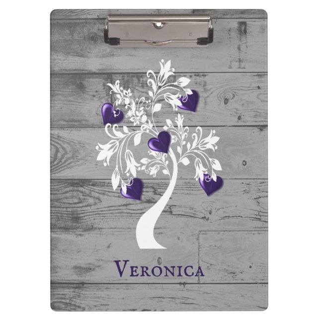 Purple Tree of Hearts Personalized Clipboard (Front)