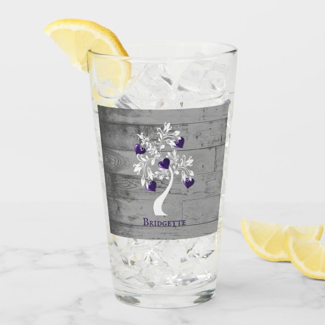 Purple Tree of Hearts Personalized Glass Cup (Front Ice)