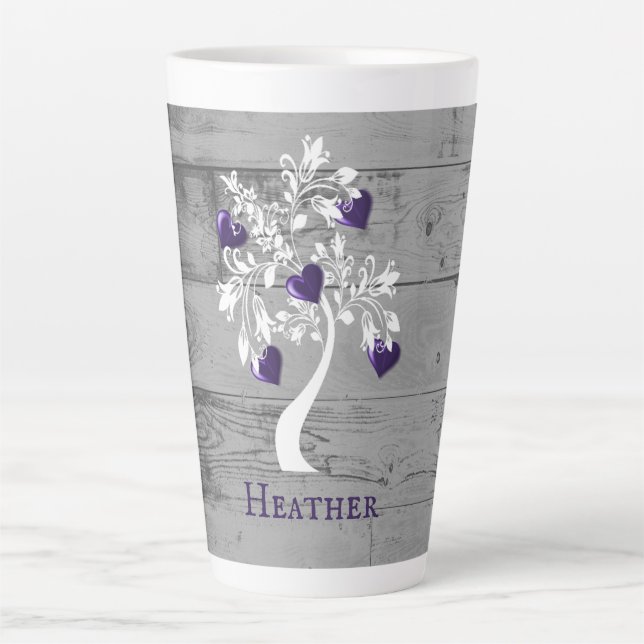 Purple Tree of Hearts Personalized Latte Mug (Front)