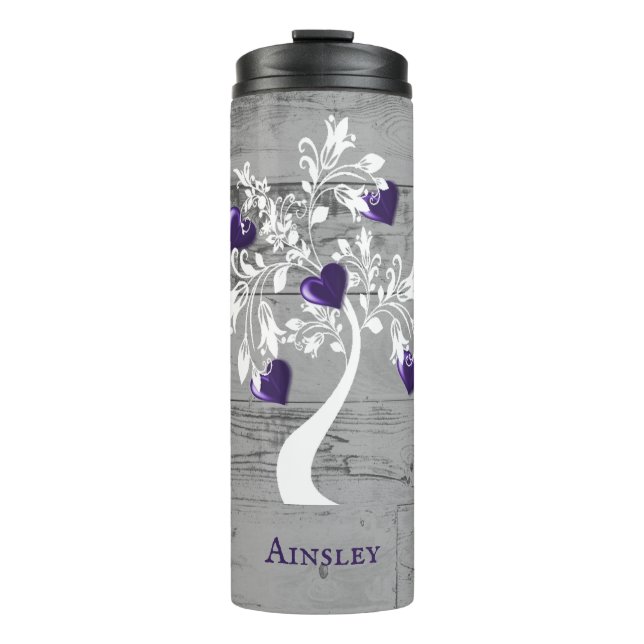 Purple Tree of Hearts Personalized Thermal Tumbler (Front)