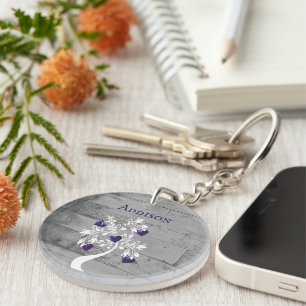 Purple Tree of Hearts Porte - clé personnalisé