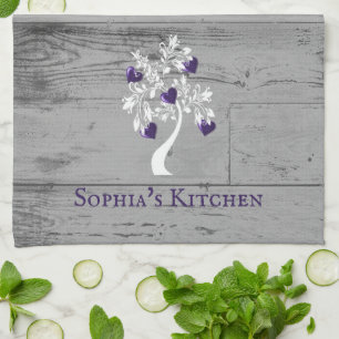 Purple Tree of Hearts Serviette de cuisine personn
