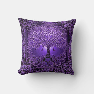 Purple Tree of Life Ancient Rustic Throw Pillow