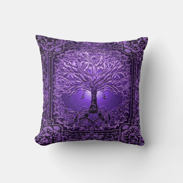 Purple Tree of Life Ancient Rustic Throw Pillow (Front)