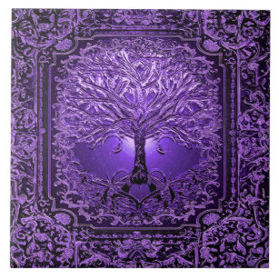 Purple Tree of Life Ancient Rustic Tile