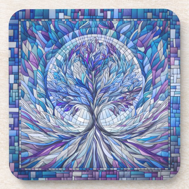 Purple Tree of Tranquillity Mosaic art Coaster (Front)