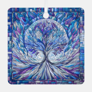 Purple Tree of Tranquillity Mosaic art Metal Ornament