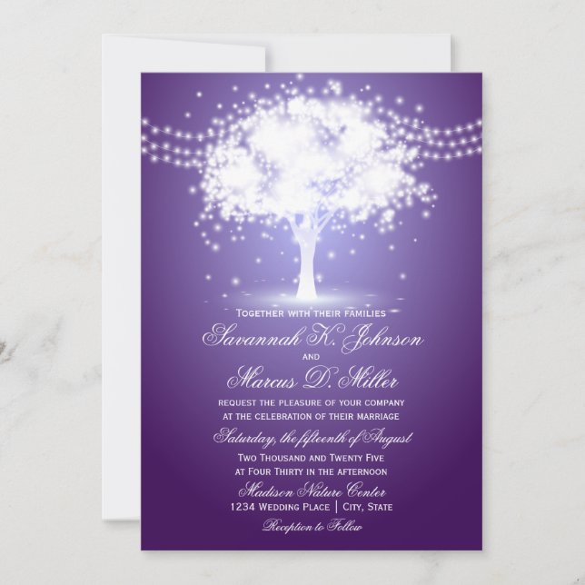 Purple Tree String éclaire les invitations de mari (Devant)