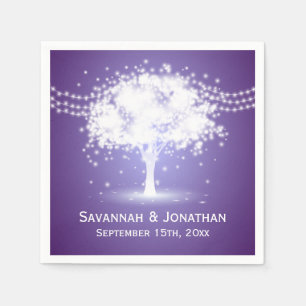 Purple Tree String Lights Personalized Wedding Napkin