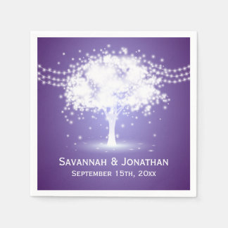 Purple Tree String Lights Personalized Wedding Napkin